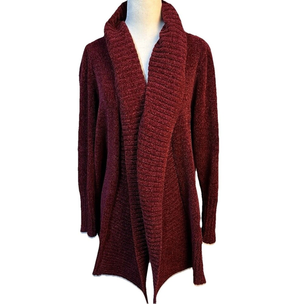 Seven 7 Chenille Shawl Open Cardigan Maroon Size M